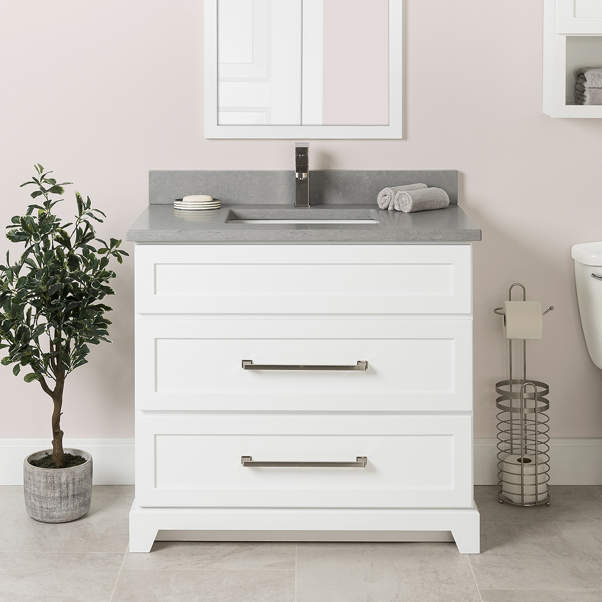 36" Dresser Style White (Modern Shaker) Vanity