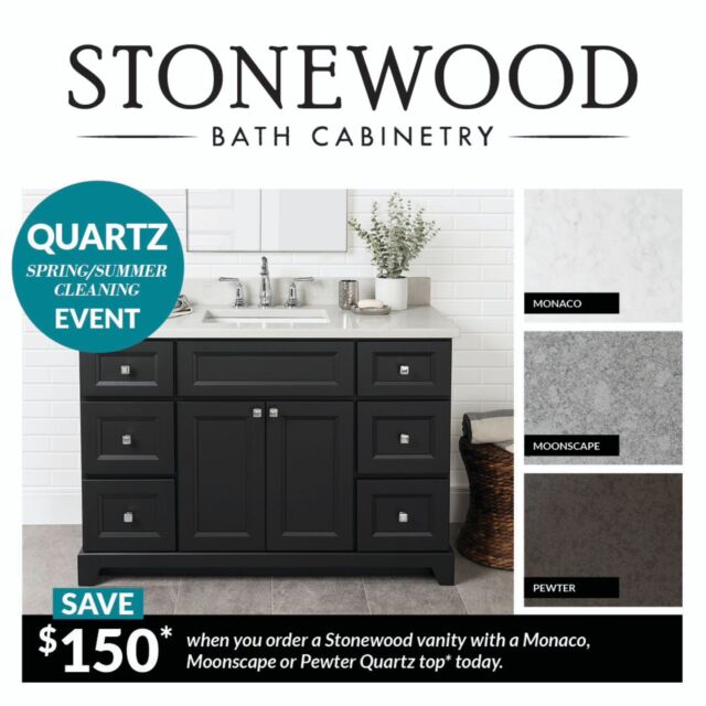 Don't miss out: Order your Stonewood Bath standard depth vanity with Monaco, Moonscape, or Pewter Quartz Top today and receive a $150 discount on your order.

Conditions apply 

#stonewoodbathcabinetry #bathroomreno #bathroomrenovation #bathroomtransformation