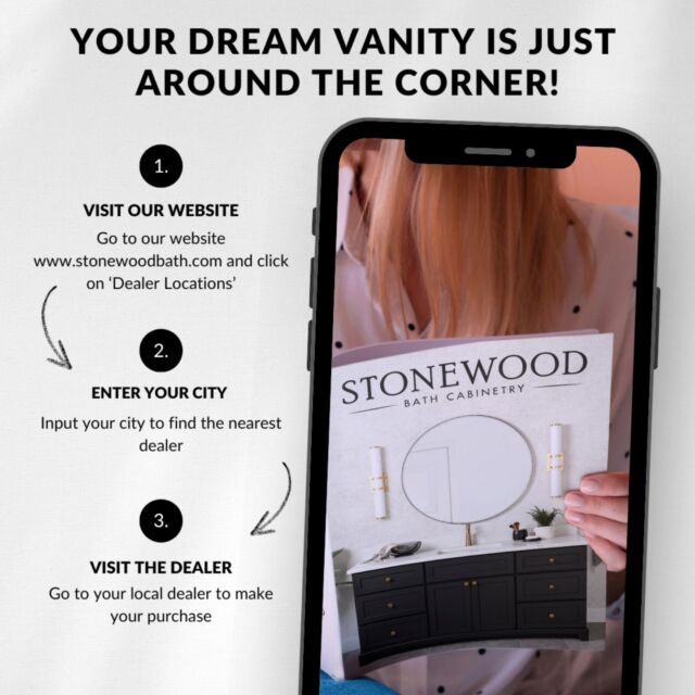 Your perfect vanity is just a few clicks away! 🛁✨️Locate a dealer and upgrade your bathroom today.#bathroomdesign #bathroomtransformation #bathroomreno #stonewoodbathcabinetry #bathroomvanities