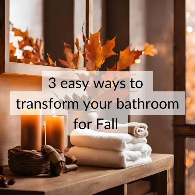 Looking to bring a little fall into your bathroom? 🍂Swipe through for 3 quick and easy tips that will help you create a cozy, autumn-ready space in no time!#bathroomdesign #bathroomhacks #stonewoodbathcabinetry #autumn